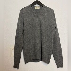 Vintage Lord Jeff Charcoal Men’s V-Neck Sweater Pure Virgin Lambswool Small